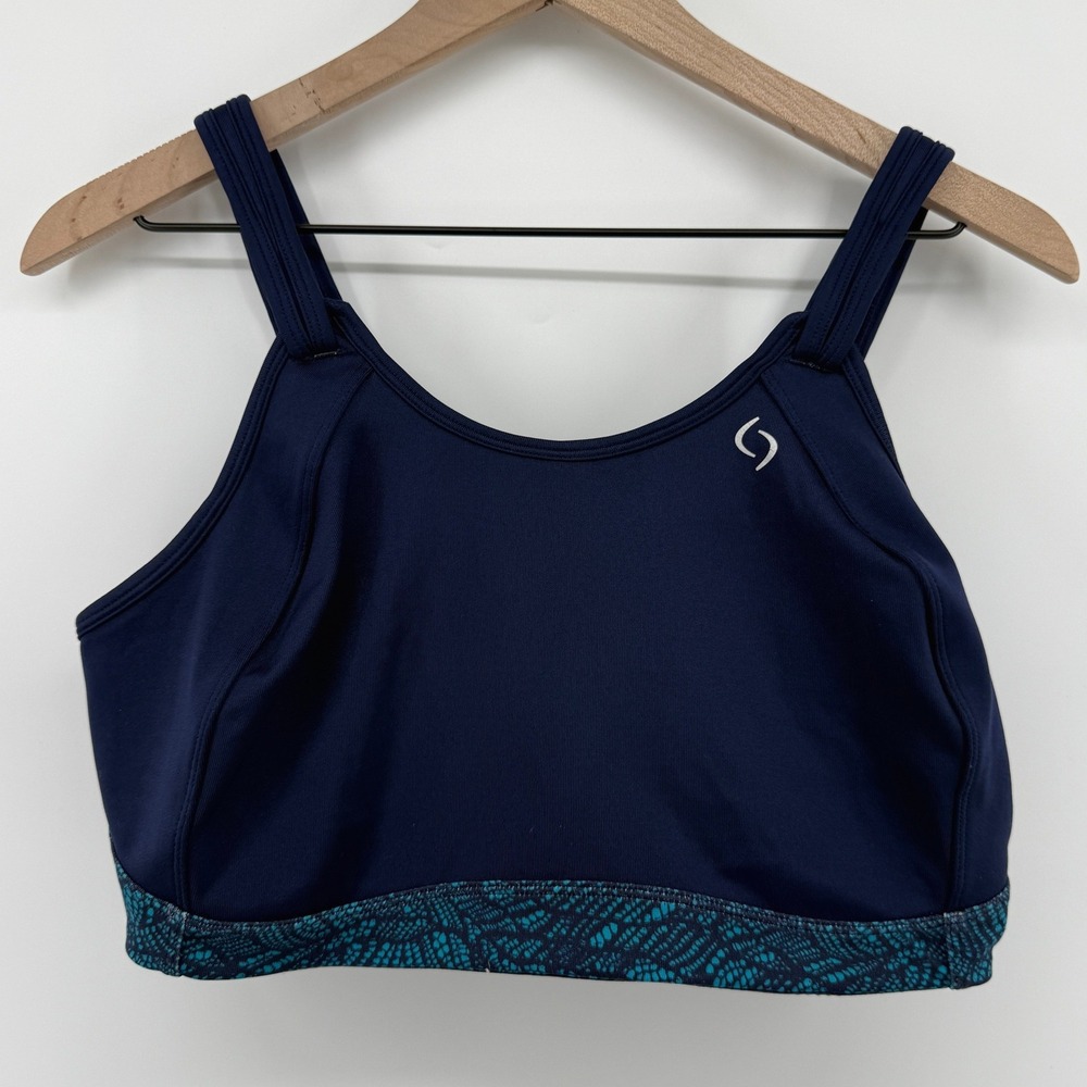 Moving Comfort Fiona Wireless Sports Bra Navy Blue 40DD Hook Loop 350003